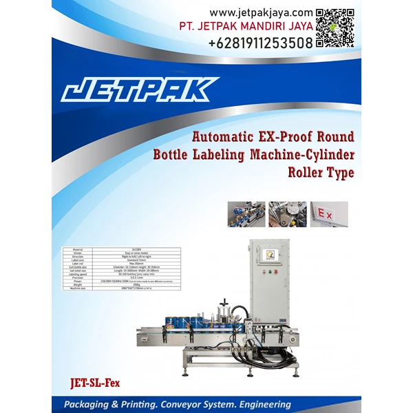 AUTOMATIC EX-PROOF ROUND BOTTLE LABELING MACHINE-CYLINDER ROLLER TYPE JET-SL-Fex