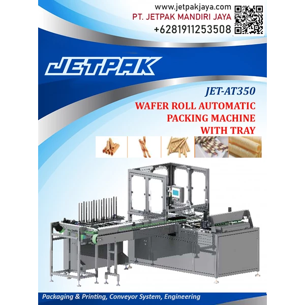 WAFER ROLL AUTOMATIC PACKING MACHINE WITH TRAY JET-AT350 - Mesin Pengemas Otomatis