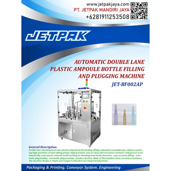 AUTOMATIC DOUBLE LANE PLASTIC AMPOULE BOTTLE FILLING AND PLUGGING MACHINE