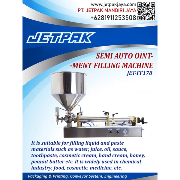 Semi Auto Ointment Filling Machine - JET-FF178