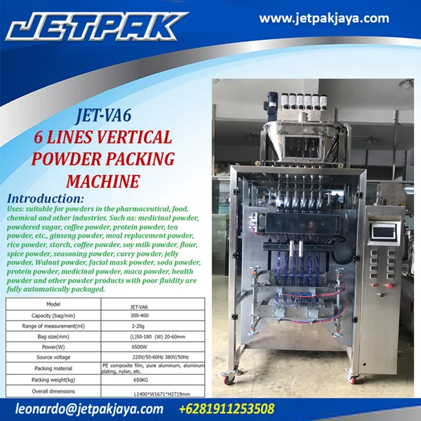 6 LINES VERTICAL POWDER PACKING MACHINE (JET-VA6) - Mesin Pengemas Otomatis