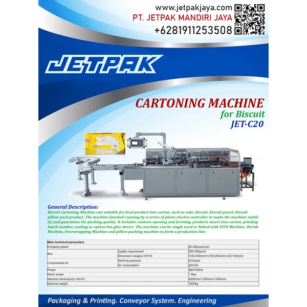 CARTONING MACHINE FOR BISCUIT (JET-C20) - Mesin Cartoning/Mesin Pengemas Otomatis