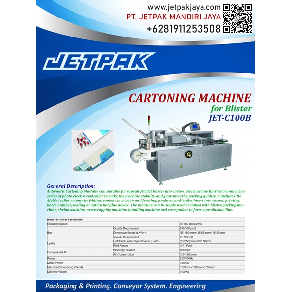 CARTONING MACHINE FOR BLISTER (JET-C100B) - Mesin Cartoning/Mesin Pengemas Otomatis