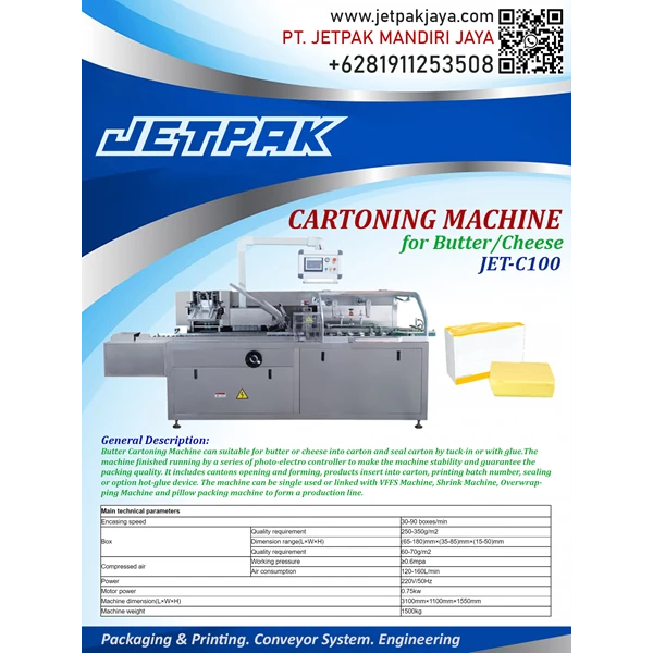 CARTONING MACHINE FOR CHEESE/BUTTER (JET-C100) - Mesin Cartoning/Mesin Pengemas Otomatis