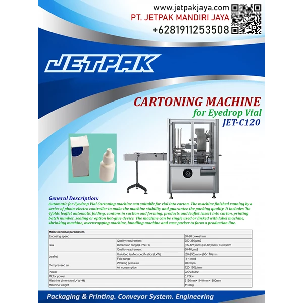 CARTONING MACHINE FOR EYEDROP VIAL (JET-C120) - Mesin Cartoning/Mesin Pengemas Otomatis