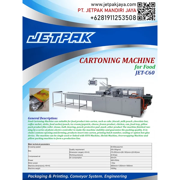 CARTONING MACHINE FOR FOOD (JET-C60) - Mesin Cartoning/Mesin Pengemas Otomatis