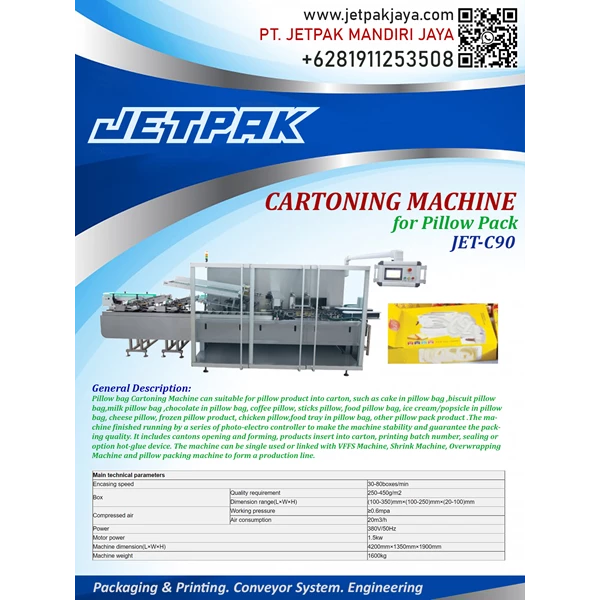 CARTONING MACHINE FOR PILLOW PACK (JET-C90) - Mesin Cartoning/Mesin Pengemas Otomatis