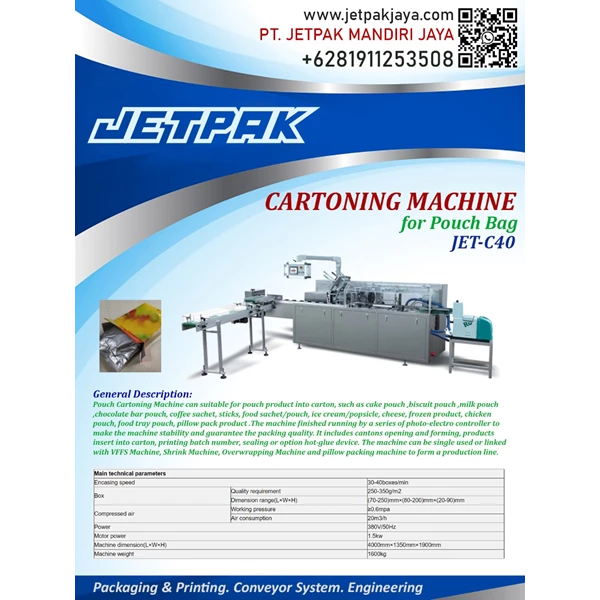 CARTONING MACHINE FOR POUCH BAG (JET-C40) - Mesin Cartoning/Mesin Pengemas Otomatis