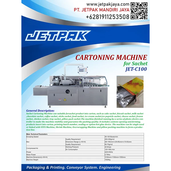 CARTONING MACHINE FOR SACHET (JET-C100) - Mesin Cartoning/Mesin Pengemas Otomatis