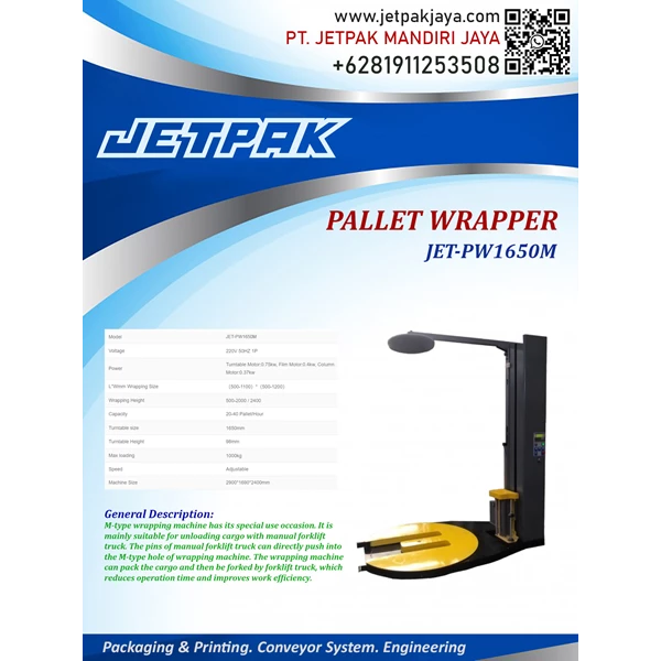 PALLET WRAPPER (JET-PW1650M) - Mesin Wrap