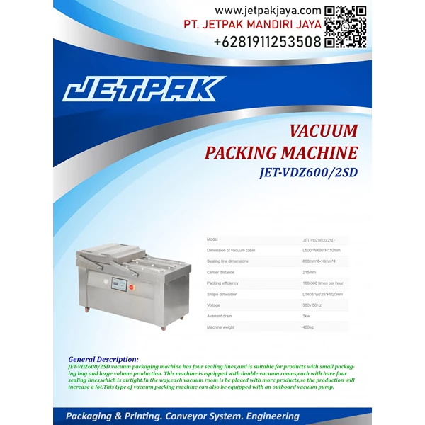 VACUUM PACKING MACHINE (JET-VDZ6002SD) - Mesin Pengemas Otomatis