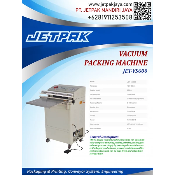 VACUUM PACKING MACHINE (JET-VS600) - Mesin Pengemas Otomatis