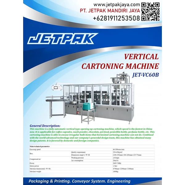Mesin Pengemas Karton Otomatis - Vertical Cartoning Machine (JET-VC60B)